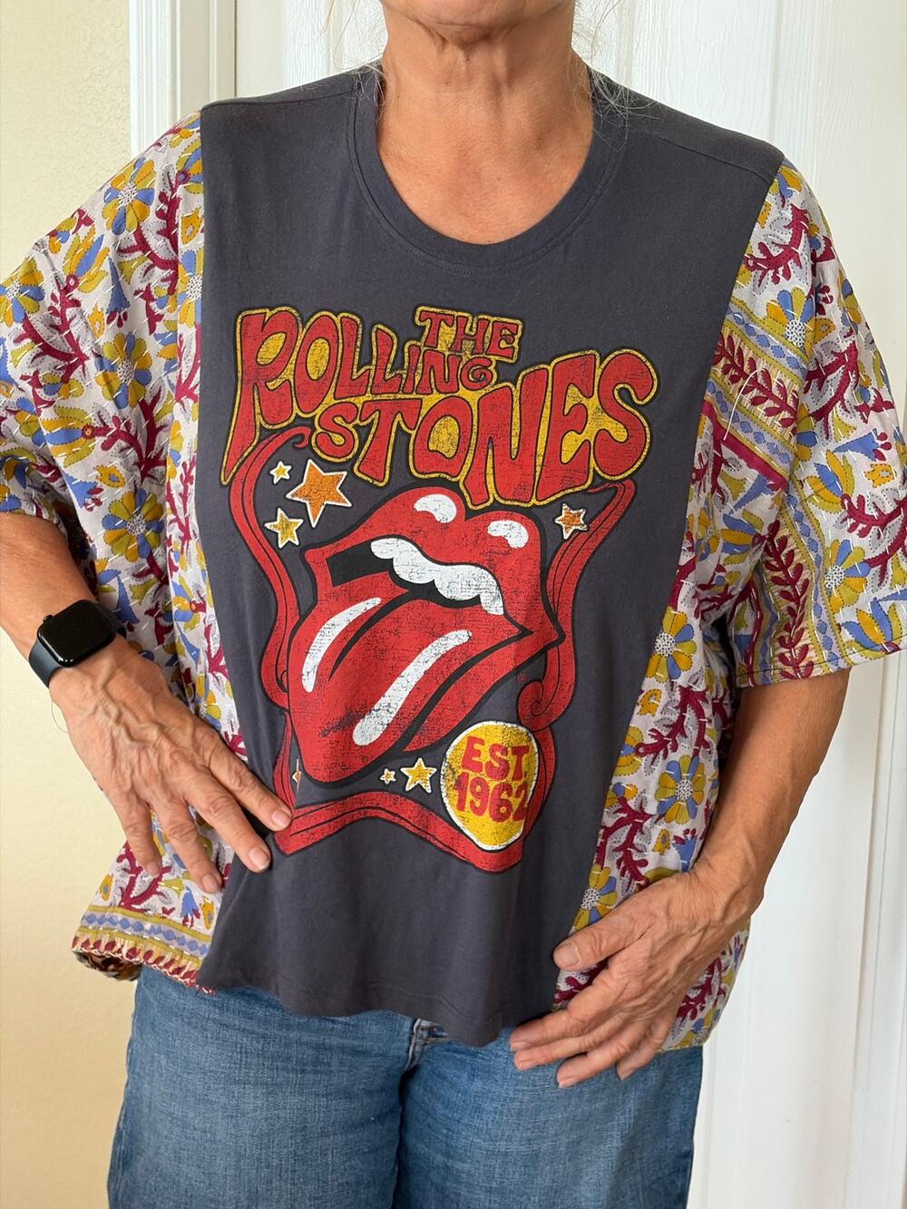 Rolling Stones Upcycled Kantha Tunic Top Shirt OS Handmade Boho